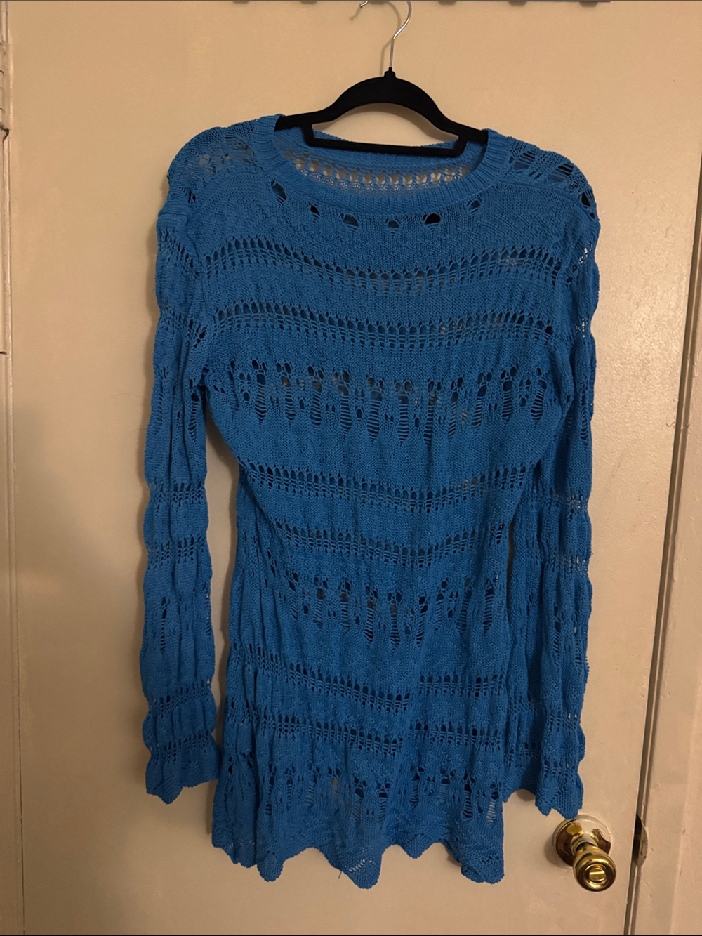 Open Knit Blue Long Sleeve Sweater